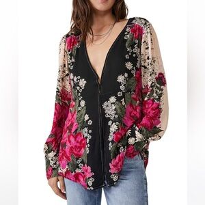 Free People Mikayla Floral Print Tunic Top boho dark romantic fairy core small